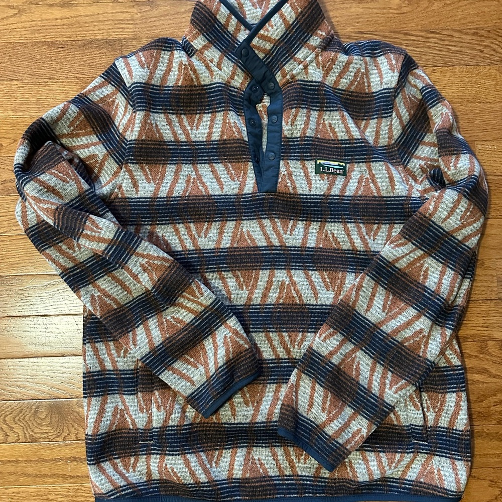 L.L. Bean Men's Brown and Blue Sweater